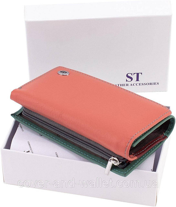 Пудровый женский кожаный кошелек на магнитах среднего размера ST 021 Бежевый Киев - изображение 8