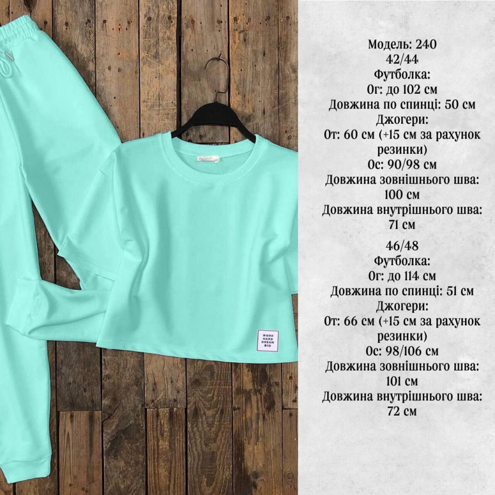 Жіночий прогулянковий костюм-двійка: укорочена футболка + джогери двонитка Електрик, 42/44 Одеса - фото 2