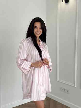 Женская ночная рубашка сатиновая полоска Розовый L Харьков