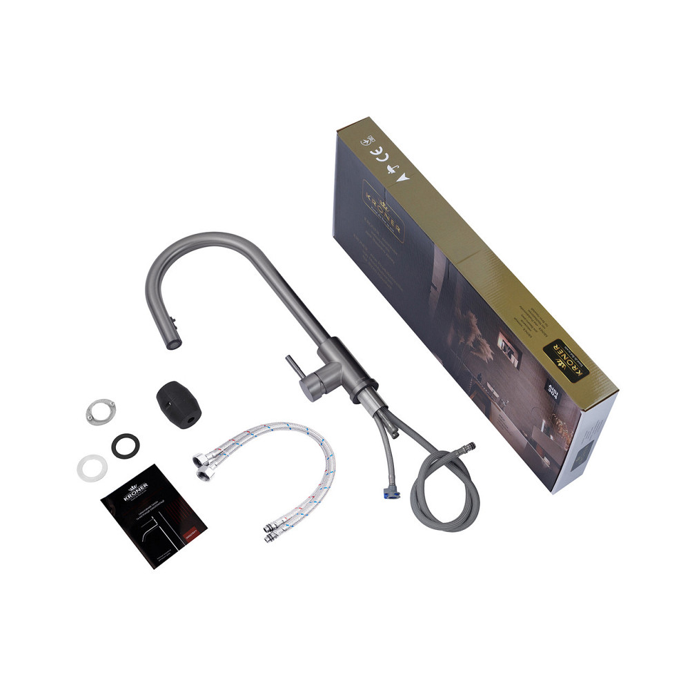 Змішувач для кухні з висувним виливом Kroner KRP Edelstahl Klassisch - PVD03915 графіт Київ - фото 10