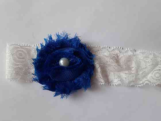 Мереживна дитяча пов'язка синя - окружність 36-44см, квітка 6см Київ