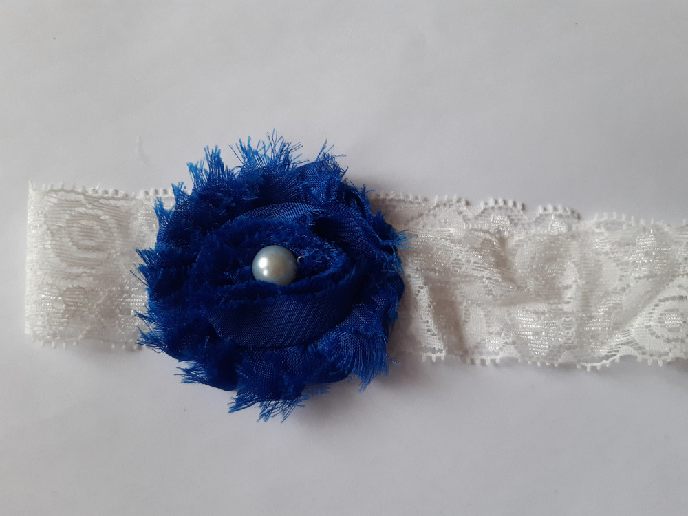 Мереживна дитяча пов'язка синя - окружність 36-44см, квітка 6см Київ - фото 1