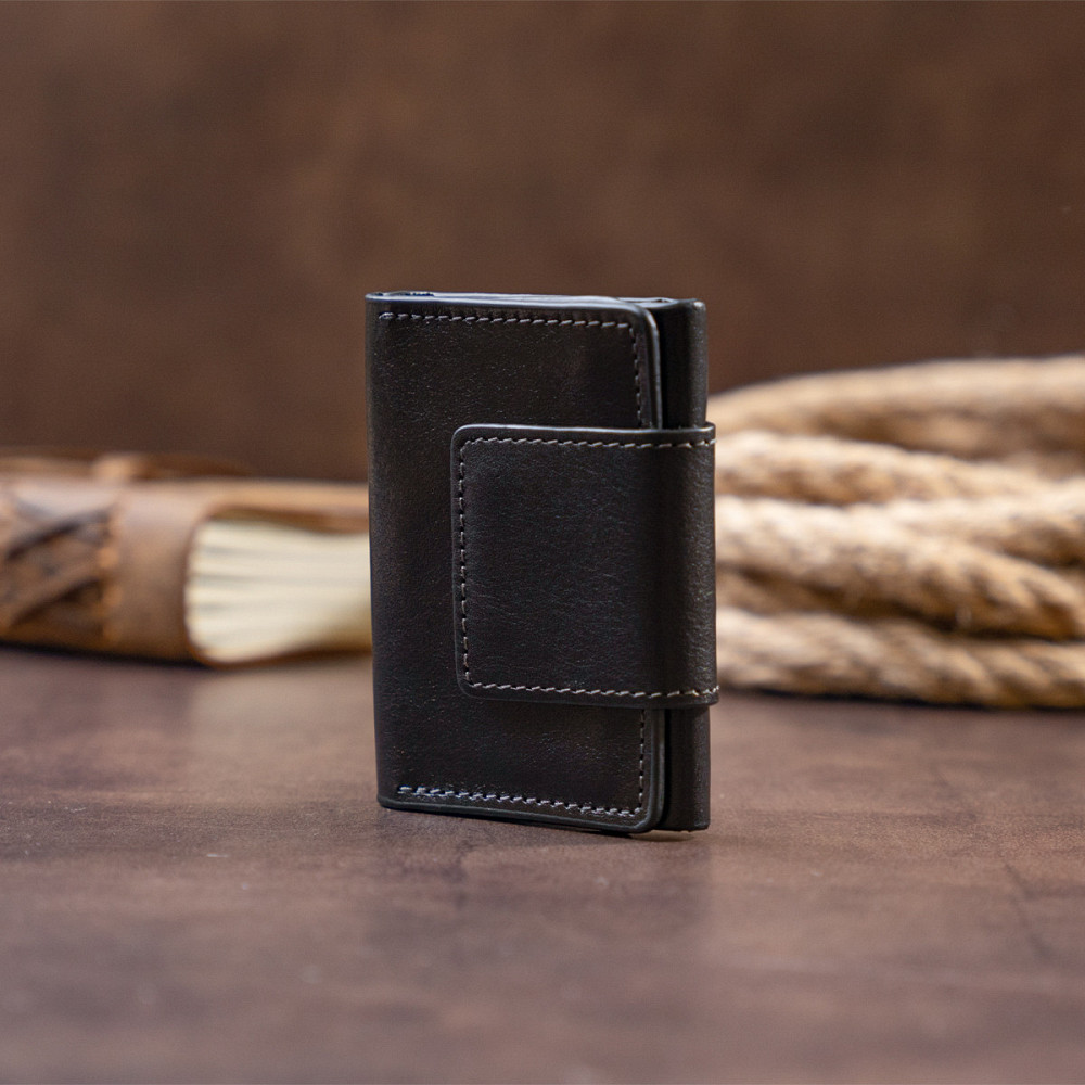 Візитниця для карток глянцева з натуральної шкіри Чорна (GRANDE PELLE) Київ - фото 2