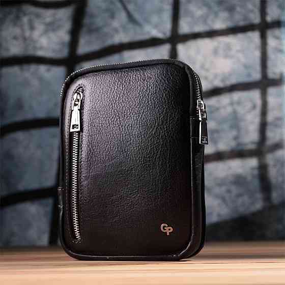 Мужская прямоугольная сумка бананка из зернистой натуральной кожи GRANDE PELLE 22879 Черный Киев