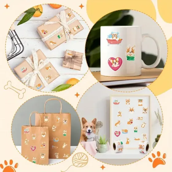 Набор наклеек с корги – 500 шт (10 дизайнов) водостойких наклеек для декора Киев