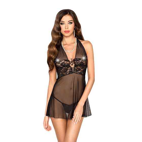 Прозора Сорочка приталена Passion TARANEE CHEMISE L/XL, black, трусики Sex Aura Київ