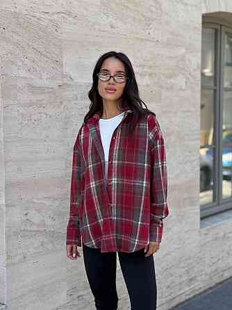 Женская теплая рубашка свободного кроя в клетку турецкая байка Красный, 42/44 Одесса