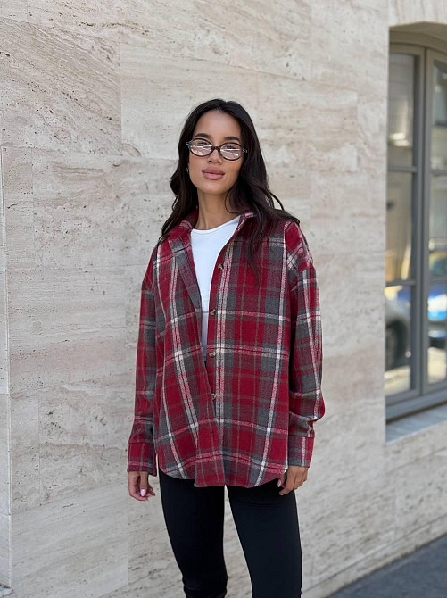 Жіноча тепла сорочка вільного крою в карту турецька байка Червоний, 42/44 Одеса - фото 1