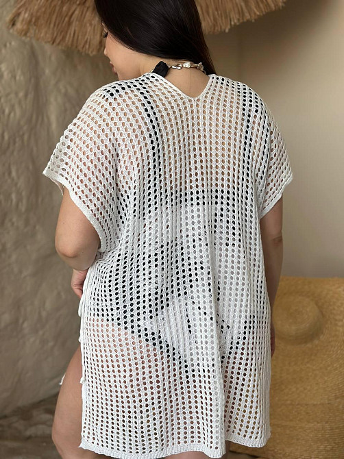 Пляжна туніка жіноча великого розміру накидка на купальник PLUS SIZE ажурна коротка вільного крою біла Одеса - фото 13