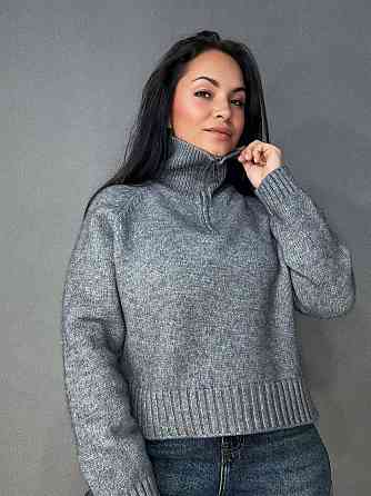 Светр жіночий A-N 1780 з коміром на блискавці оверсайз one size, сірий, one size Київ