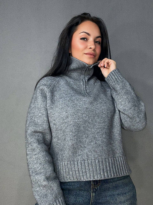 Свитер женский A-N 1780 с воротником на молнии оверсайз one size, серый, one size Киев - изображение 3