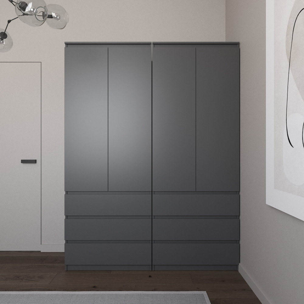 Шафа для одягу VAYS зі штангою та полицями, 6 шухляд, комплект з 2 шаф R9+R16 Антрацит Львів - фото 1