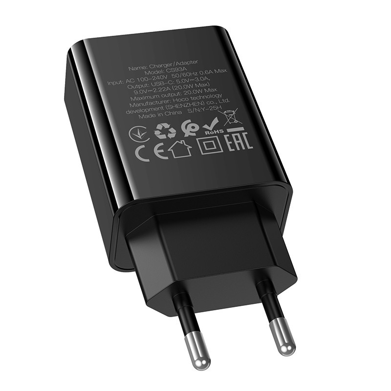 Мережевий зарядний пристрій HOCO CS93A Leader single port PD20W charger Black Одеса - фото 7