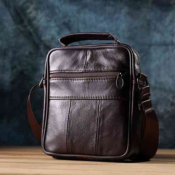 Небольшая вертикальная сумка с ручкой для мужчин из натуральной кожи Vintage 22865 Коричневый Киев