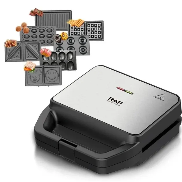 Мультимейкер электрический RAF R-552 7в1, 800 Вт, сэндвичница, вафельница, гриль, пончики, сменные формы Одесса - изображение 1