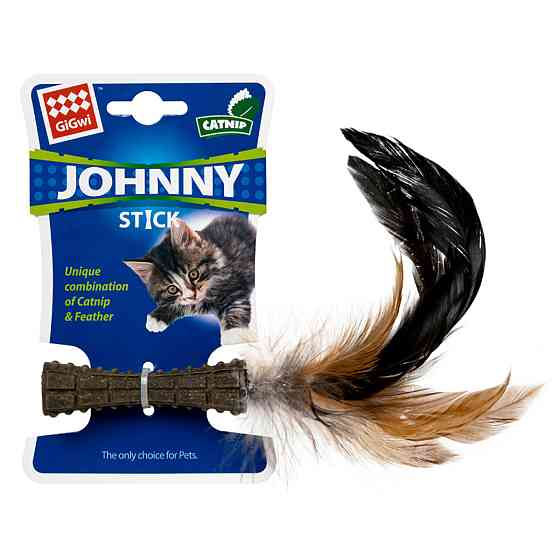 Игрушка для кошек Спрессованная кошачья мята с пером GiGwi Johnny stick, перо, кошачья мята, 8 см Киев