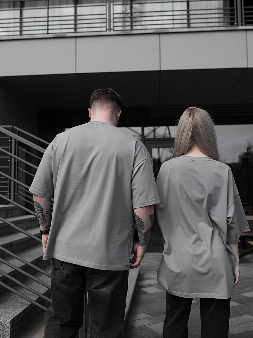 Парні футболки оверсайз(oversize) для чоловіка і дружини, для закоханих пар SANE сірі Одеса - фото 8