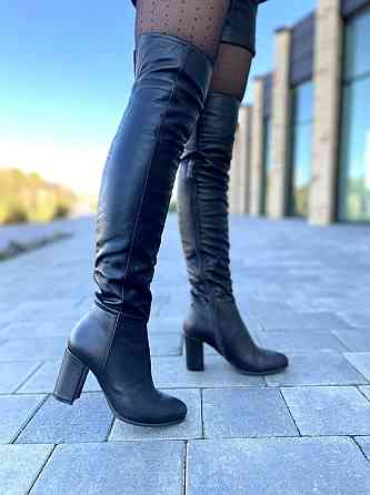 Nivelle Стильні ботфорти жіночі зимові з натуральної шкіри на підборах, чорні 5310 (8052-8033) Коломия