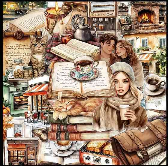 Набір вінтажних стікерів Кавʼярня та Подорожі – 50 шт Київ