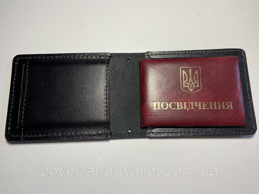 Шкіряна обкладинка на посвідчення "Муніципальна охорона" з відділенням для жетону (на книжечку) Київ - фото 7