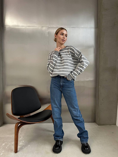 Жіночий базовий смугастий светр оверсайз шерсть 70% акрил 30% Меланж Одеса - фото 7