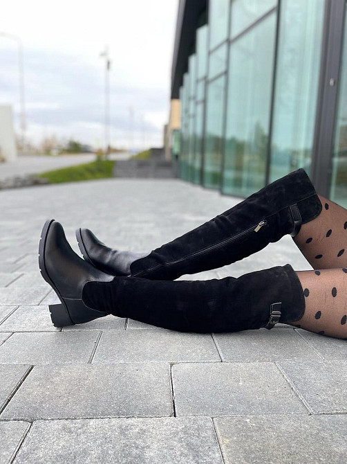 Vesna Ботфорти жіночі VESNA чорні шкіра+замша натуральна висота 53 см обхват гомілки 35-37 см ( Коломия - фото 7