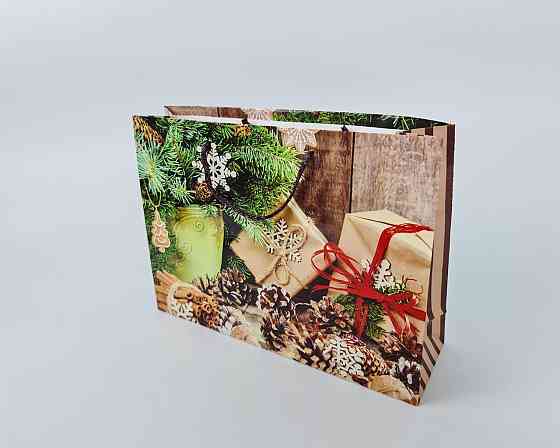 Бумажные пакеты большой горизонтальный 36/22/10  новогодний -08 (12 шт) Харьков