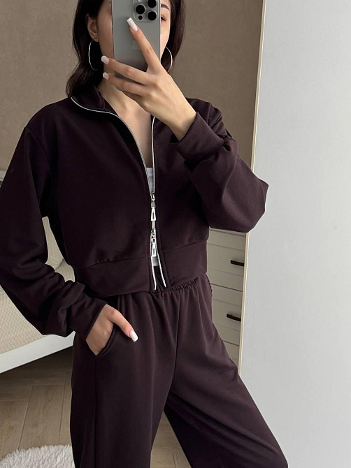 Женский прогулочный костюм двойка: кофта и штаны турецкая двунитка Шоколадный, 46/48 Одесса - изображение 2