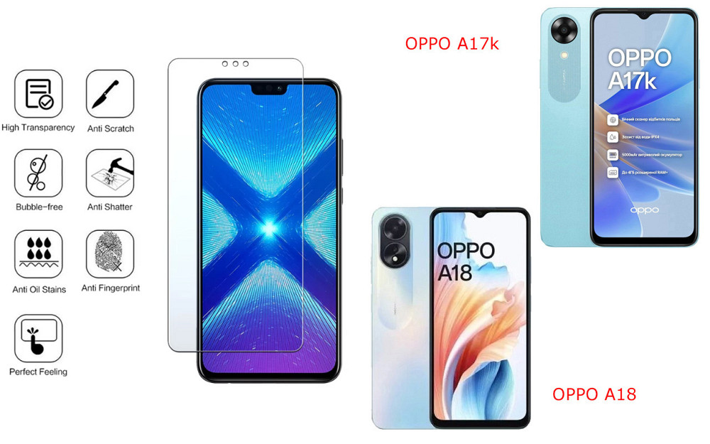 Захисне скло NeoGlass для OPPO A17k, OPPO A18 – надпрозоре та стійке Київ - фото 4