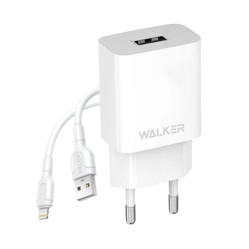 Зарядний пристрій мережевий USB + кабель Lightning 2,1А білий WALKER WH-26 Житомир - изображение 1
