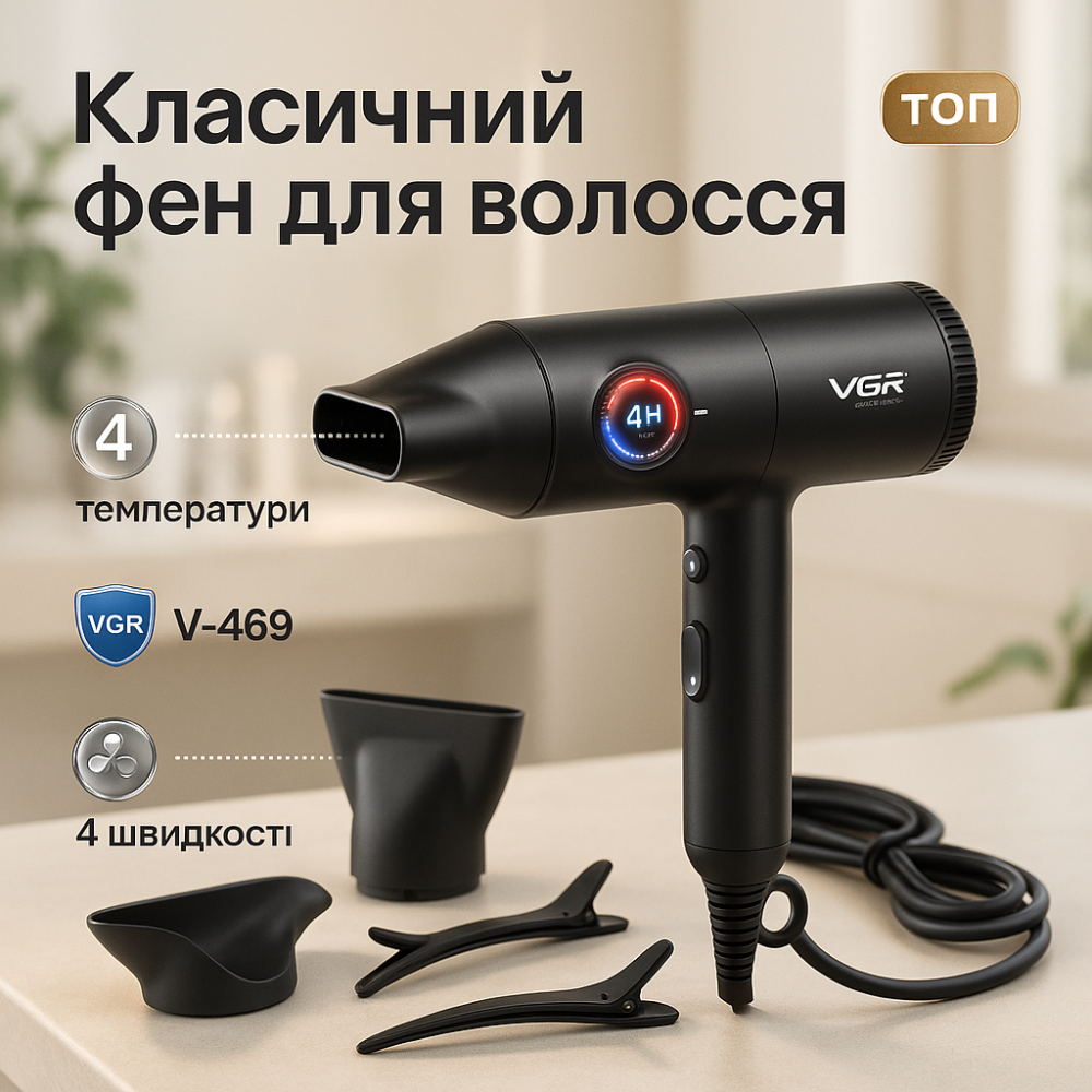 Фен с холодным и теплым режимами VGR V-469 2400Вт, Мощный универсальный фен Мощный для волос NR-36 Львов - изображение 15