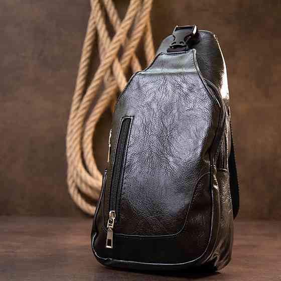 Сумка через плече на два відділення кожзам Vintage 20559 Чорна Київ