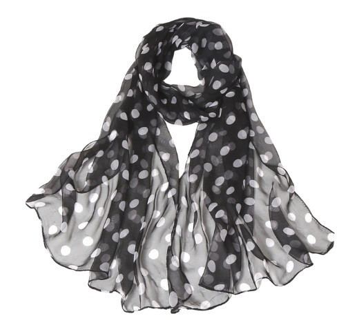 Шарф в горох черно-белый 160см, ширина 50см, 100% полиэстер Киев - изображение 1