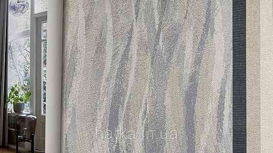 Обои виниловые на флизелине Rasch Alghero метровые листья папоротника структурные серые серебристые на белом 943634 Киев