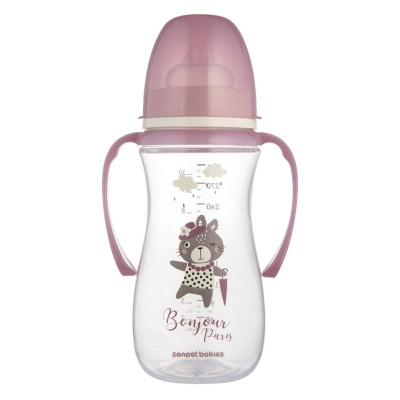Бутылочка для кормления Canpol babies PP Easystart Bonjour Paris антиколиковая с широким отверстием и ручками 300 м розовая (35/241_pin) Винница - изображение 1