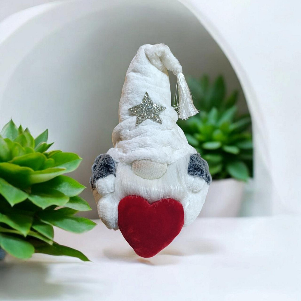 Гном білий з червоним сердечком 35 см Валентинка я тебе кохаю Одеса - фото 1