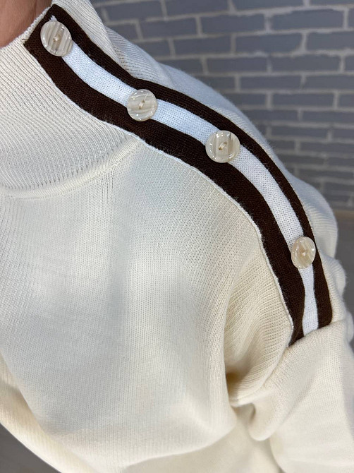 Костюм женский My fashion 2024402 свитер оверсайз и длинная юбка пуговицы вязка полоса one size молочный, молочний, one size Киев - изображение 13