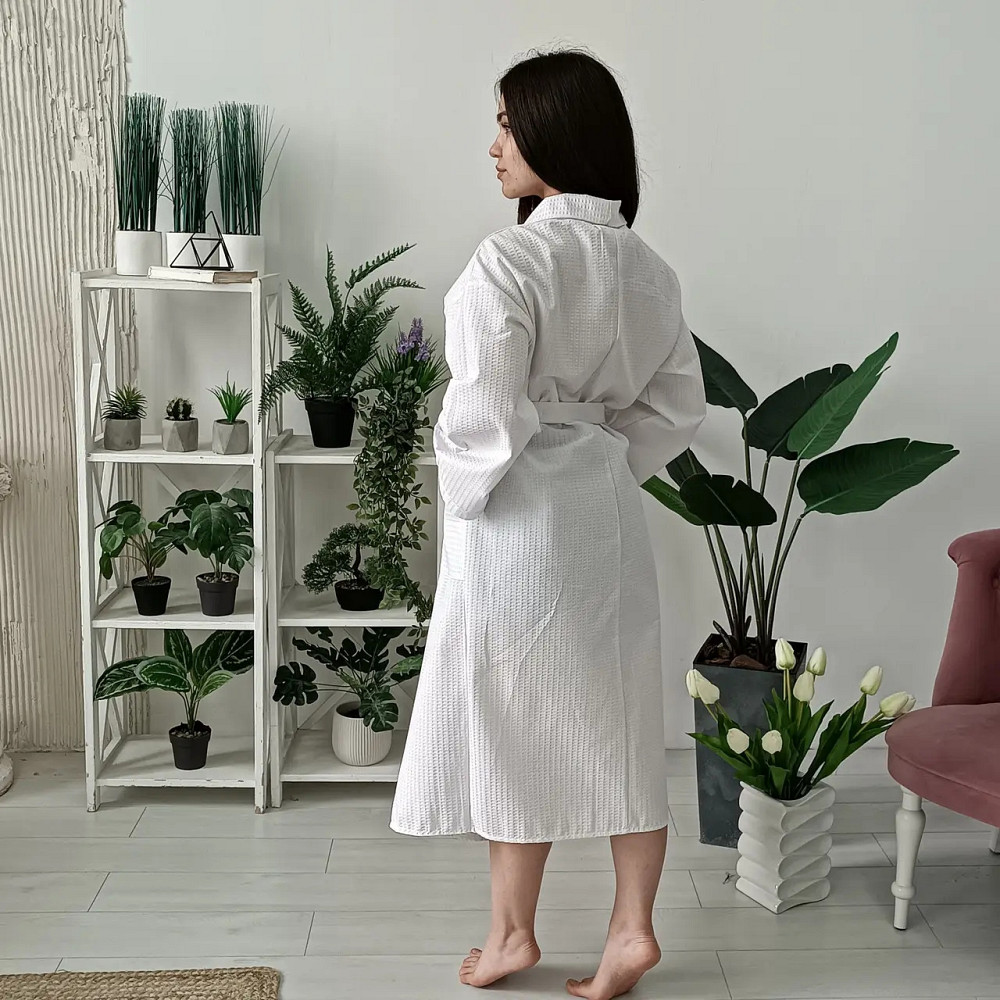 Вафельный женский халат Кимоно YouStar 100% хлопок размер L (52-54) 200 г/м2 (Белый) Сумы - изображение 7