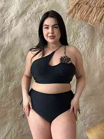 Роздільний купальник великого розміру з високою посадкою plus size з поролоновими чашками біфлекс чорний 4XL Одеса
