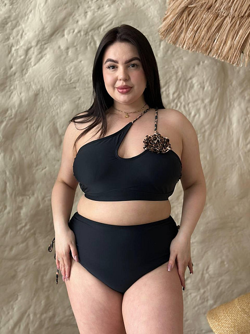 Роздільний купальник великого розміру з високою посадкою plus size з поролоновими чашками біфлекс чорний 4XL Одеса - фото 5
