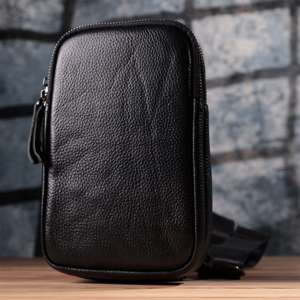 Невелика слінг сумка для чоловіків з натуральної шкіри Vintage sale_15105 Чорний Київ - фото 3