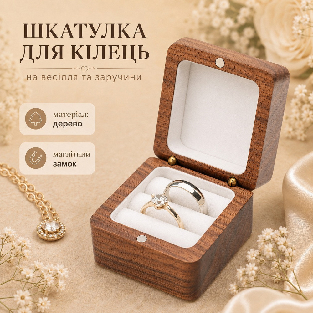 Шкатулка коробочка для кілець дерев'яна,футляр обручальних кілець для весілля або пропонування руки та серця Кам'янець-Подільський - фото 8