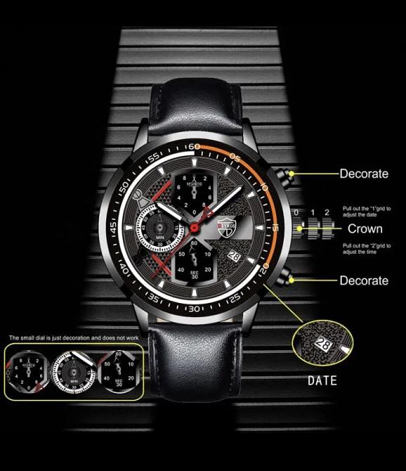 Подарочный набор для мужчин: наручные часы, 1 браслет и 1 ожерелье- диам 4,2 дл. 22см шир рем 2см, без коробки Киев - изображение 8