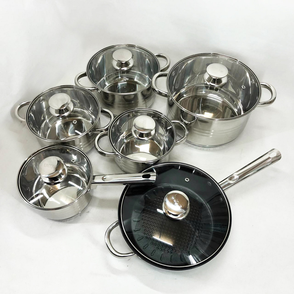 Набор кастрюль для плит UNIQUE UN-5037 12шт, Набор кастрюль-сотейников посуды для любых плит NF-22 Львов - изображение 1