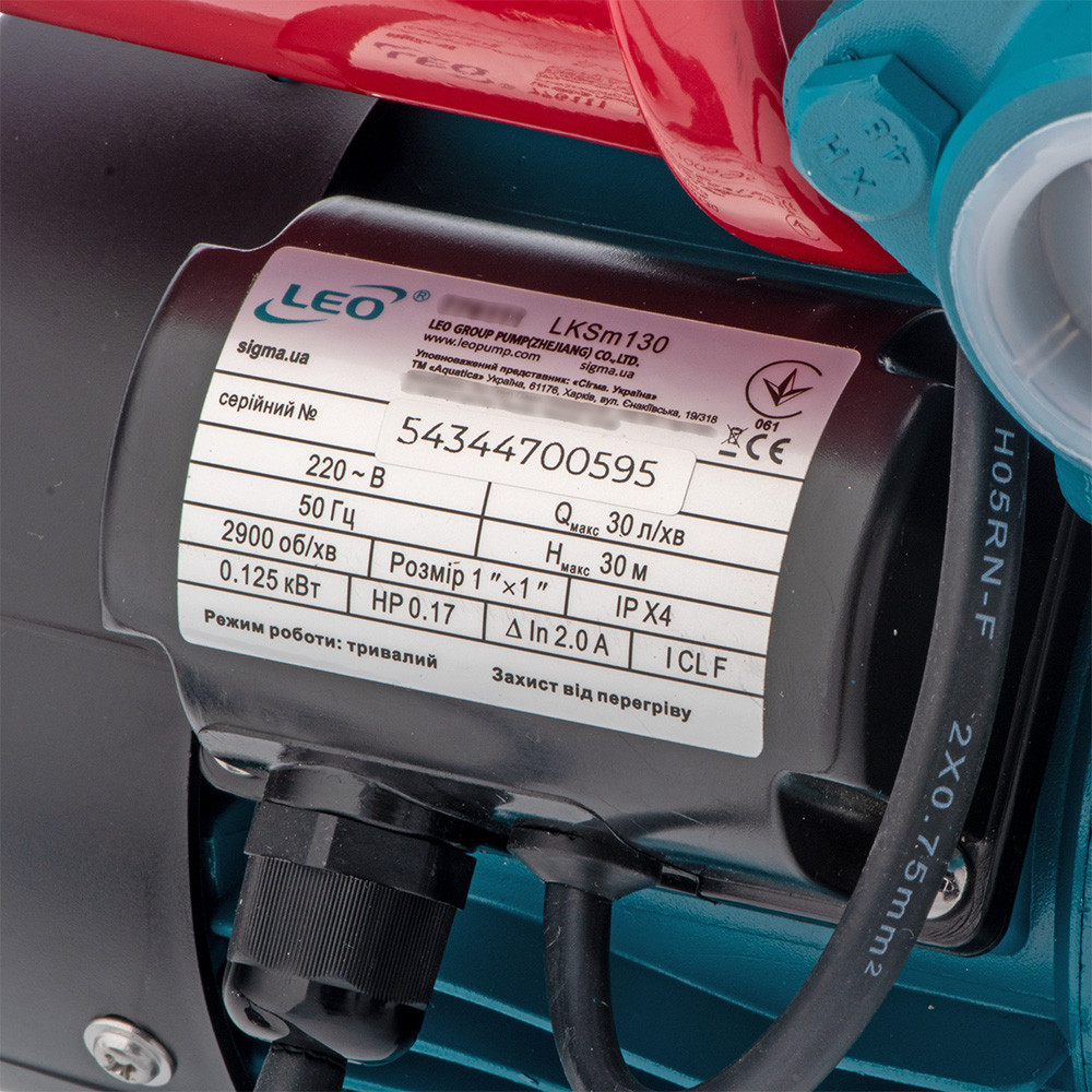 Станція 0.125кВт Hmax 30м Qmax 30л/хв (вихровий насос) 1л LEO LKSm130 (776111) Рівне - фото 12