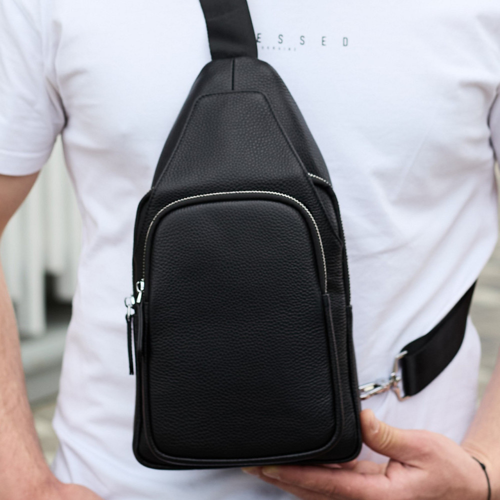 Чоловіча сумка-слінг Tiding Bag (18 х 31 х 7 см) сумка через плече з натуральної шкіри Чорний Вінниця - фото 10