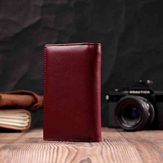 Симпатичний жіночий гаманець у три складання з натуральної шкіри ST Leather 19470 Бордовий Київ