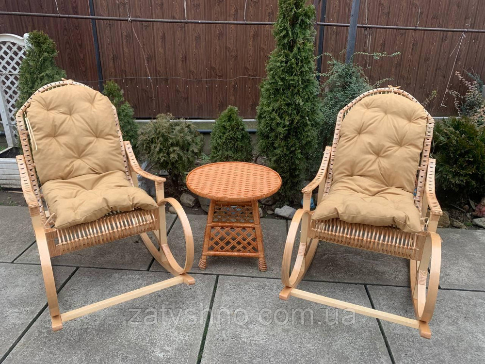 Крісло гойдалка з лози кавова з кавовою накидкою Київ - фото 5