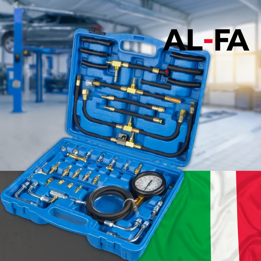 Манометр перевірки тиску в бензинових двигунах ALFA  з адаптерами тестер тиску для системи подачі палива 0–10 бар для СТО Львів - фото 1