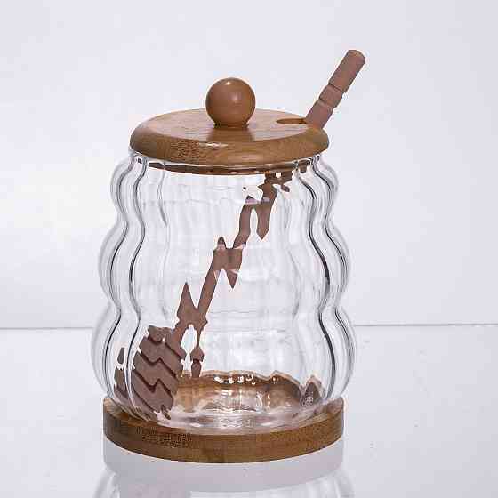 Стеклянная медовница с крышкой и ложкой 320 мл Киев